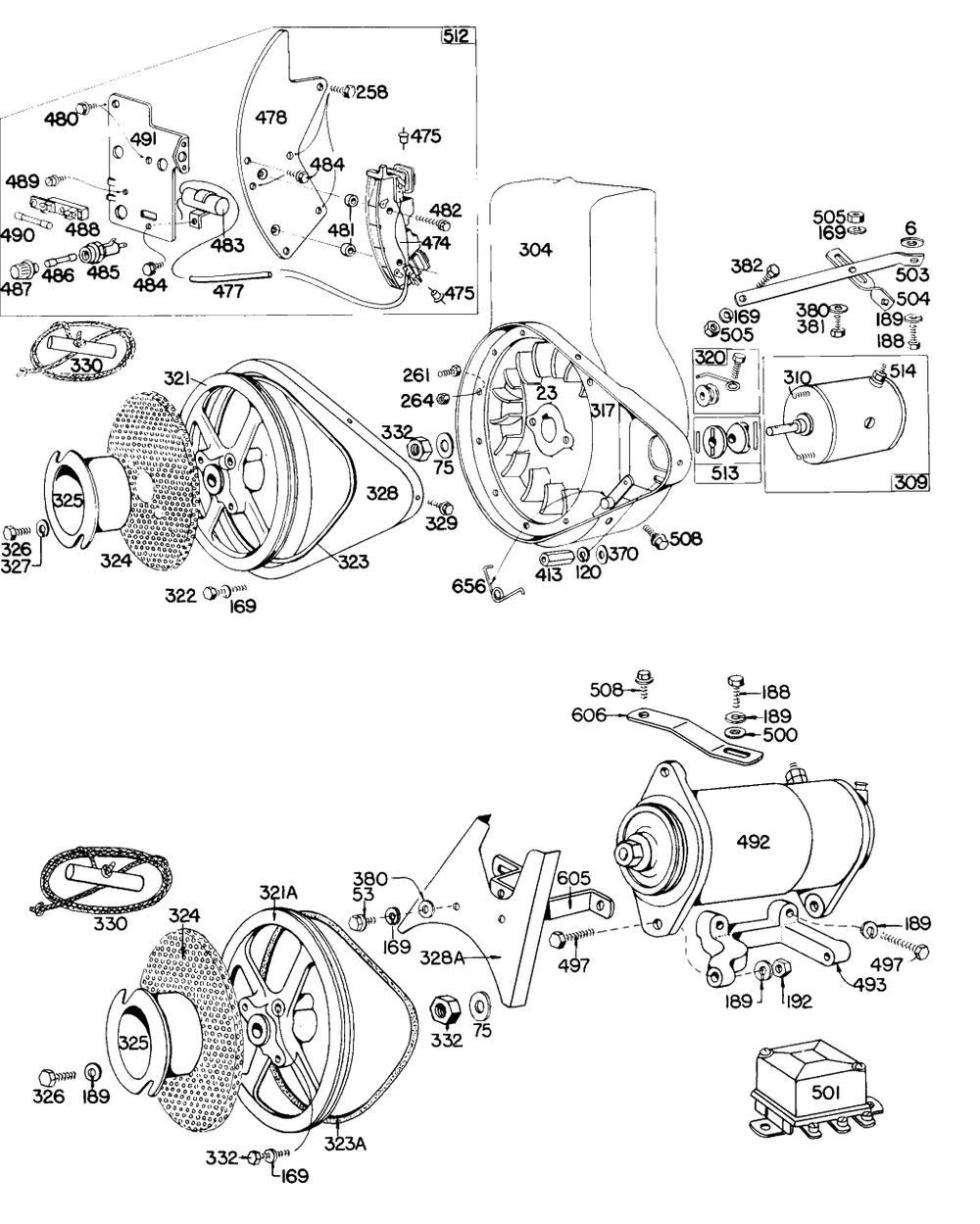 Electric Starter, Rewinds Diagram and Parts List for 140202-0130-XX  Briggs and Stratton Engine
